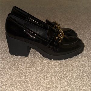 Limelight Black Loafers with Gold Chain